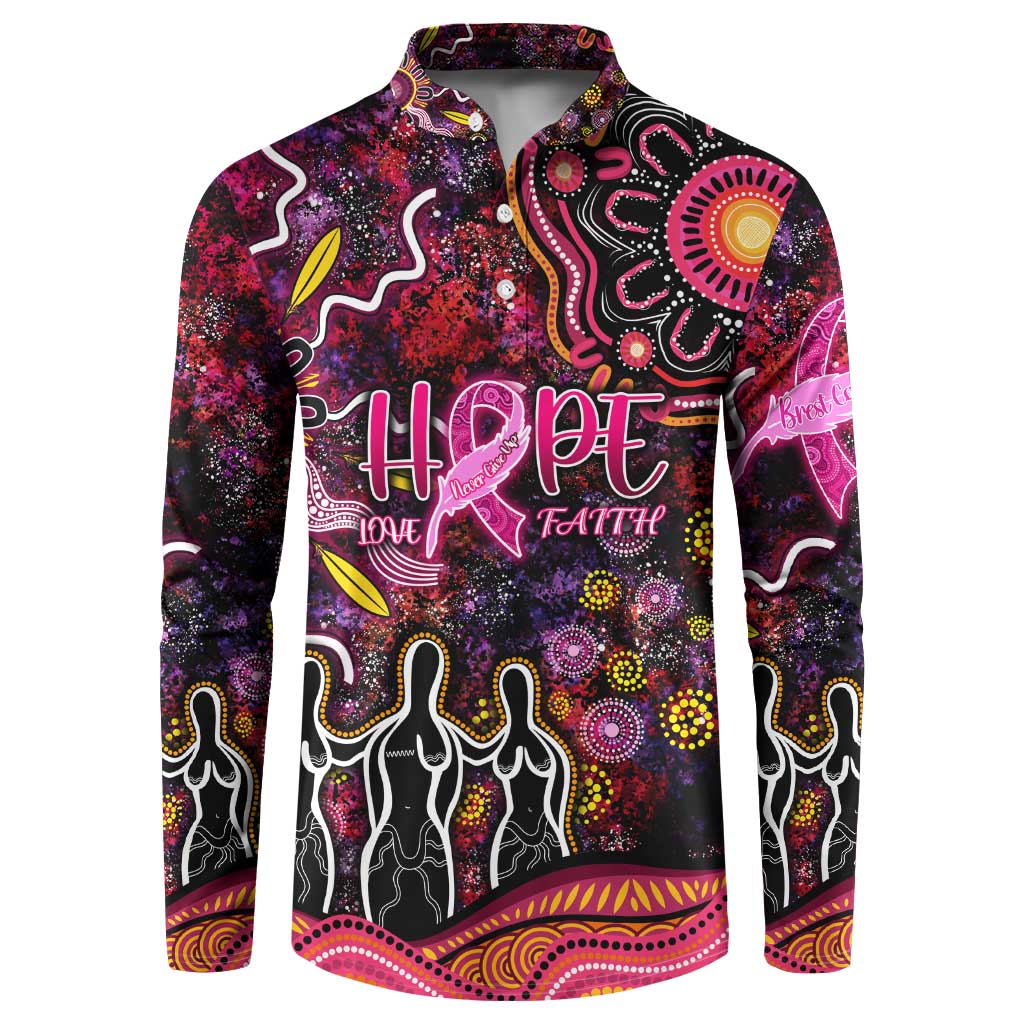 Breast Cancer Aboriginal Button Sweatshirt Australian Indigenous Never Give Up - Faith Hope Love