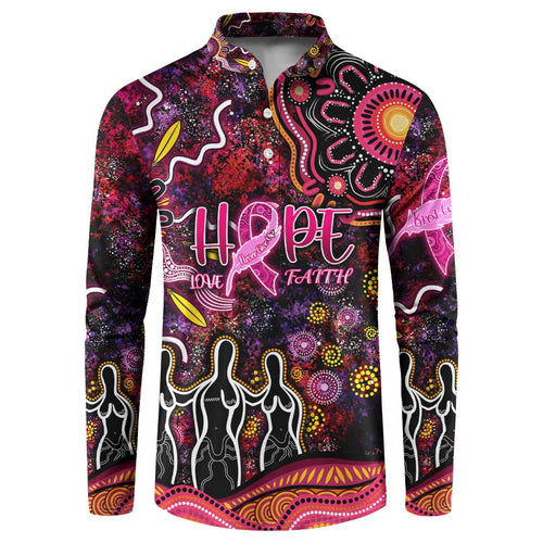 Breast Cancer Aboriginal Button Sweatshirt Australian Indigenous Never Give Up - Faith Hope Love