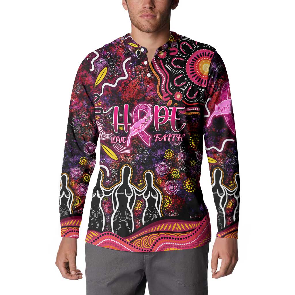 Breast Cancer Aboriginal Button Sweatshirt Australian Indigenous Never Give Up - Faith Hope Love