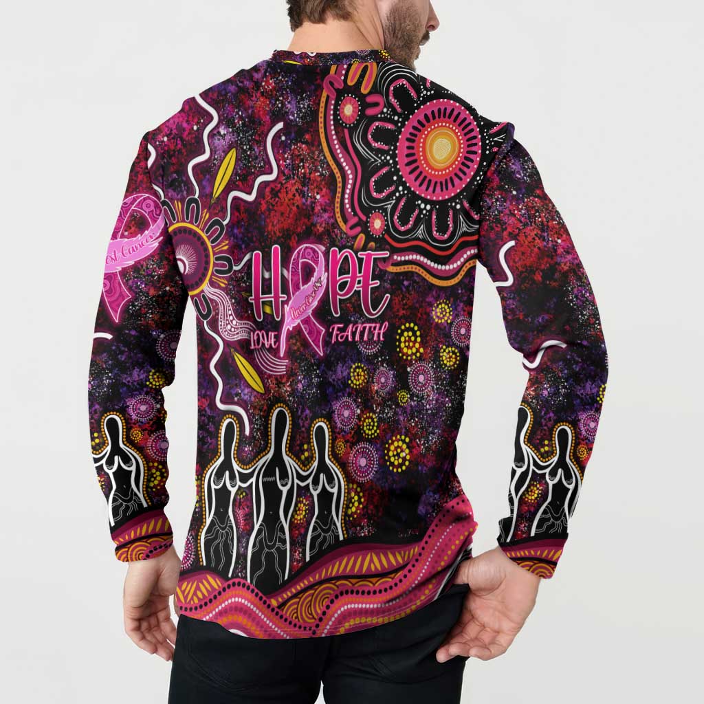 Breast Cancer Aboriginal Button Sweatshirt Australian Indigenous Never Give Up - Faith Hope Love