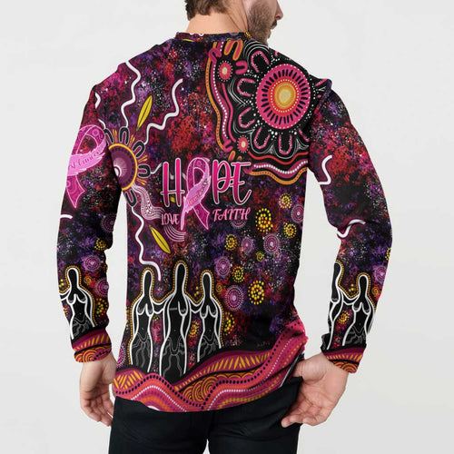 Breast Cancer Aboriginal Button Sweatshirt Australian Indigenous Never Give Up - Faith Hope Love