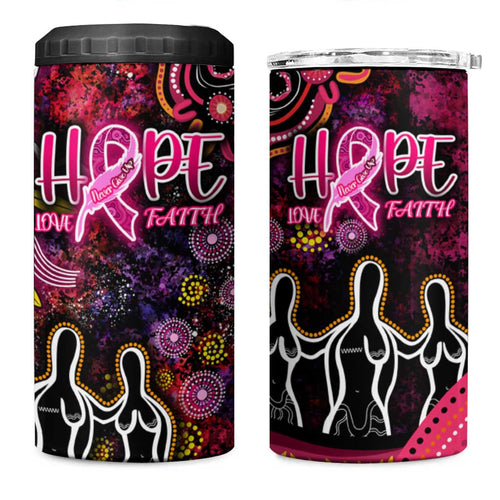 Breast Cancer Aboriginal 4 in 1 Can Cooler Tumbler Australian Indigenous Never Give Up - Faith Hope Love