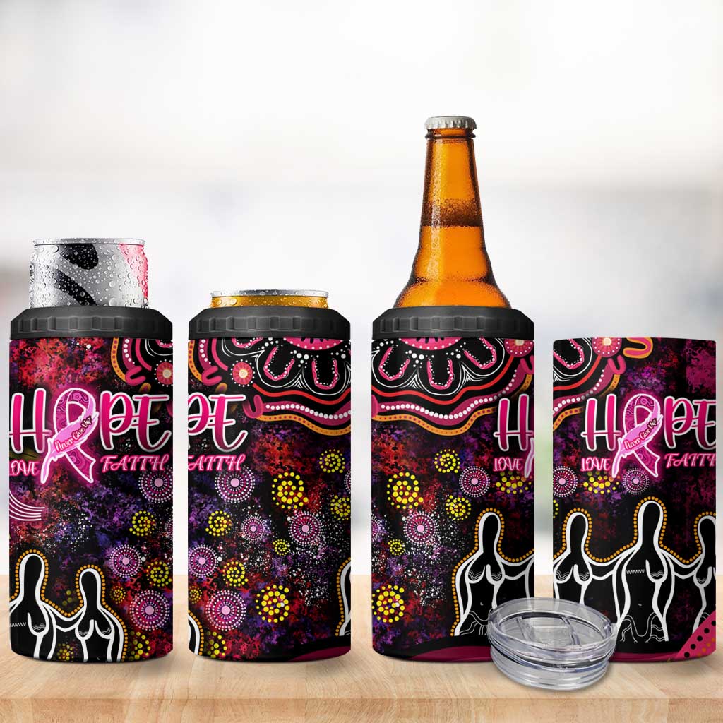 Breast Cancer Aboriginal 4 in 1 Can Cooler Tumbler Australian Indigenous Never Give Up - Faith Hope Love