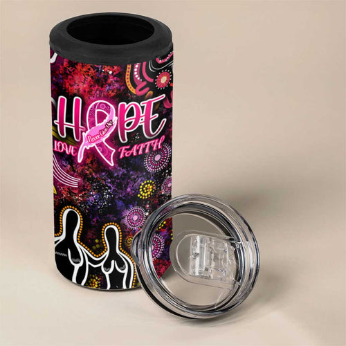 Breast Cancer Aboriginal 4 in 1 Can Cooler Tumbler Australian Indigenous Never Give Up - Faith Hope Love