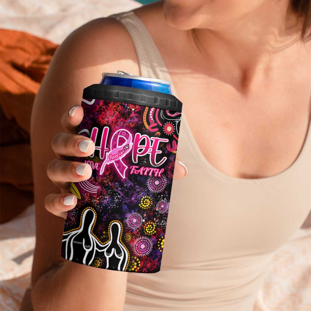 Breast Cancer Aboriginal 4 in 1 Can Cooler Tumbler Australian Indigenous Never Give Up - Faith Hope Love