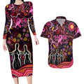 Breast Cancer Aboriginal Couples Matching Long Sleeve Bodycon Dress and Hawaiian Shirt Australian Indigenous Never Give Up - Faith Hope Love