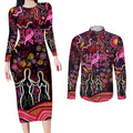 Breast Cancer Aboriginal Couples Matching Long Sleeve Bodycon Dress and Long Sleeve Button Shirt Australian Indigenous Never Give Up - Faith Hope Love