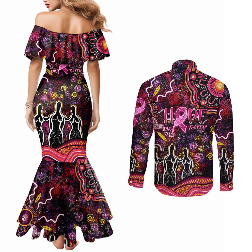 Breast Cancer Aboriginal Couples Matching Mermaid Dress and Long Sleeve Button Shirt Australian Indigenous Never Give Up - Faith Hope Love