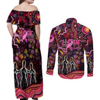 Breast Cancer Aboriginal Couples Matching Off Shoulder Maxi Dress and Long Sleeve Button Shirt Australian Indigenous Never Give Up - Faith Hope Love