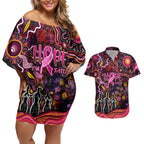 Breast Cancer Aboriginal Couples Matching Off Shoulder Short Dress and Hawaiian Shirt Australian Indigenous Never Give Up - Faith Hope Love