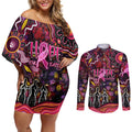 Breast Cancer Aboriginal Couples Matching Off Shoulder Short Dress and Long Sleeve Button Shirt Australian Indigenous Never Give Up - Faith Hope Love