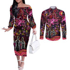 Breast Cancer Aboriginal Couples Matching Off The Shoulder Long Sleeve Dress and Long Sleeve Button Shirt Australian Indigenous Never Give Up - Faith Hope Love