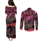 Breast Cancer Aboriginal Couples Matching Puletasi and Long Sleeve Button Shirt Australian Indigenous Never Give Up - Faith Hope Love