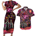 Breast Cancer Aboriginal Couples Matching Short Sleeve Bodycon Dress and Hawaiian Shirt Australian Indigenous Never Give Up - Faith Hope Love