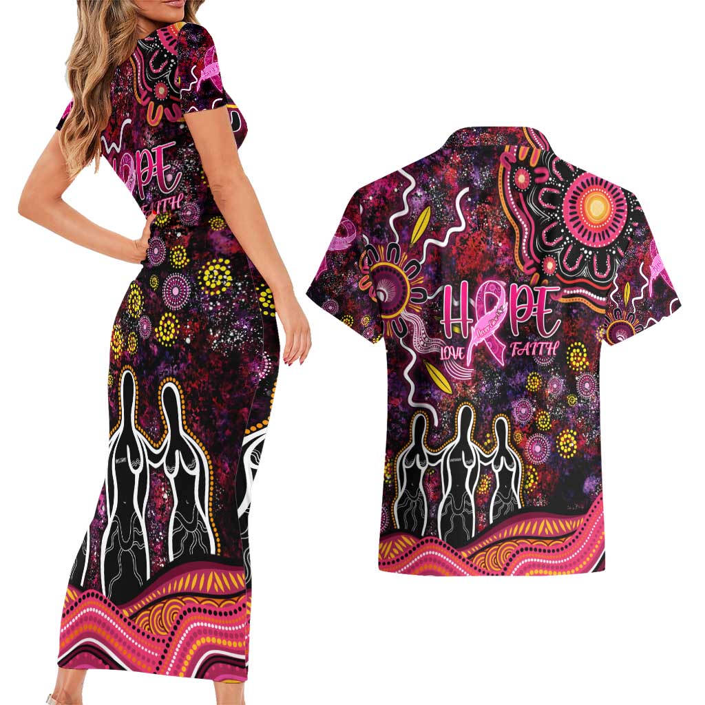 Breast Cancer Aboriginal Couples Matching Short Sleeve Bodycon Dress and Hawaiian Shirt Australian Indigenous Never Give Up - Faith Hope Love