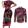 Breast Cancer Aboriginal Couples Matching Short Sleeve Bodycon Dress and Long Sleeve Button Shirt Australian Indigenous Never Give Up - Faith Hope Love