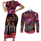 Breast Cancer Aboriginal Couples Matching Short Sleeve Bodycon Dress and Long Sleeve Button Shirt Australian Indigenous Never Give Up - Faith Hope Love