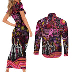 Breast Cancer Aboriginal Couples Matching Short Sleeve Bodycon Dress and Long Sleeve Button Shirt Australian Indigenous Never Give Up - Faith Hope Love