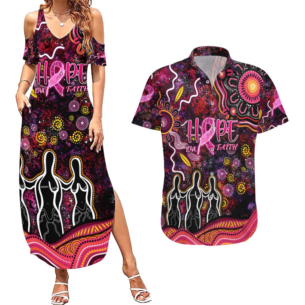 Breast Cancer Aboriginal Couples Matching Summer Maxi Dress and Hawaiian Shirt Australian Indigenous Never Give Up - Faith Hope Love