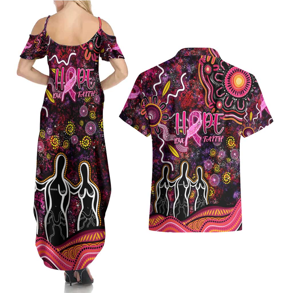 Breast Cancer Aboriginal Couples Matching Summer Maxi Dress and Hawaiian Shirt Australian Indigenous Never Give Up - Faith Hope Love
