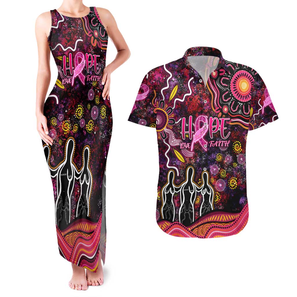 Breast Cancer Aboriginal Couples Matching Tank Maxi Dress and Hawaiian Shirt Australian Indigenous Never Give Up - Faith Hope Love