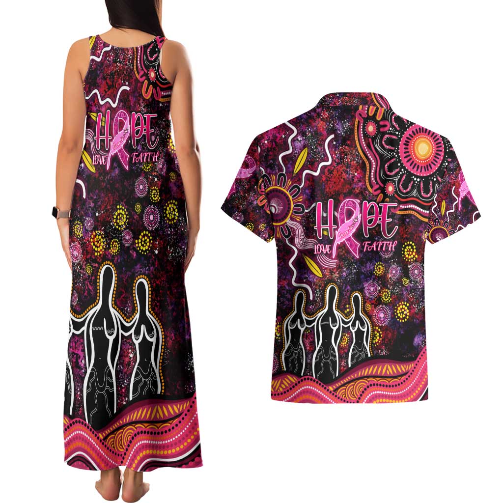 Breast Cancer Aboriginal Couples Matching Tank Maxi Dress and Hawaiian Shirt Australian Indigenous Never Give Up - Faith Hope Love