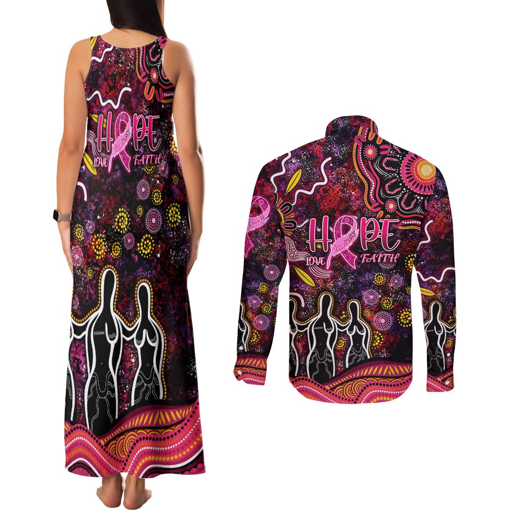 Breast Cancer Aboriginal Couples Matching Tank Maxi Dress and Long Sleeve Button Shirt Australian Indigenous Never Give Up - Faith Hope Love