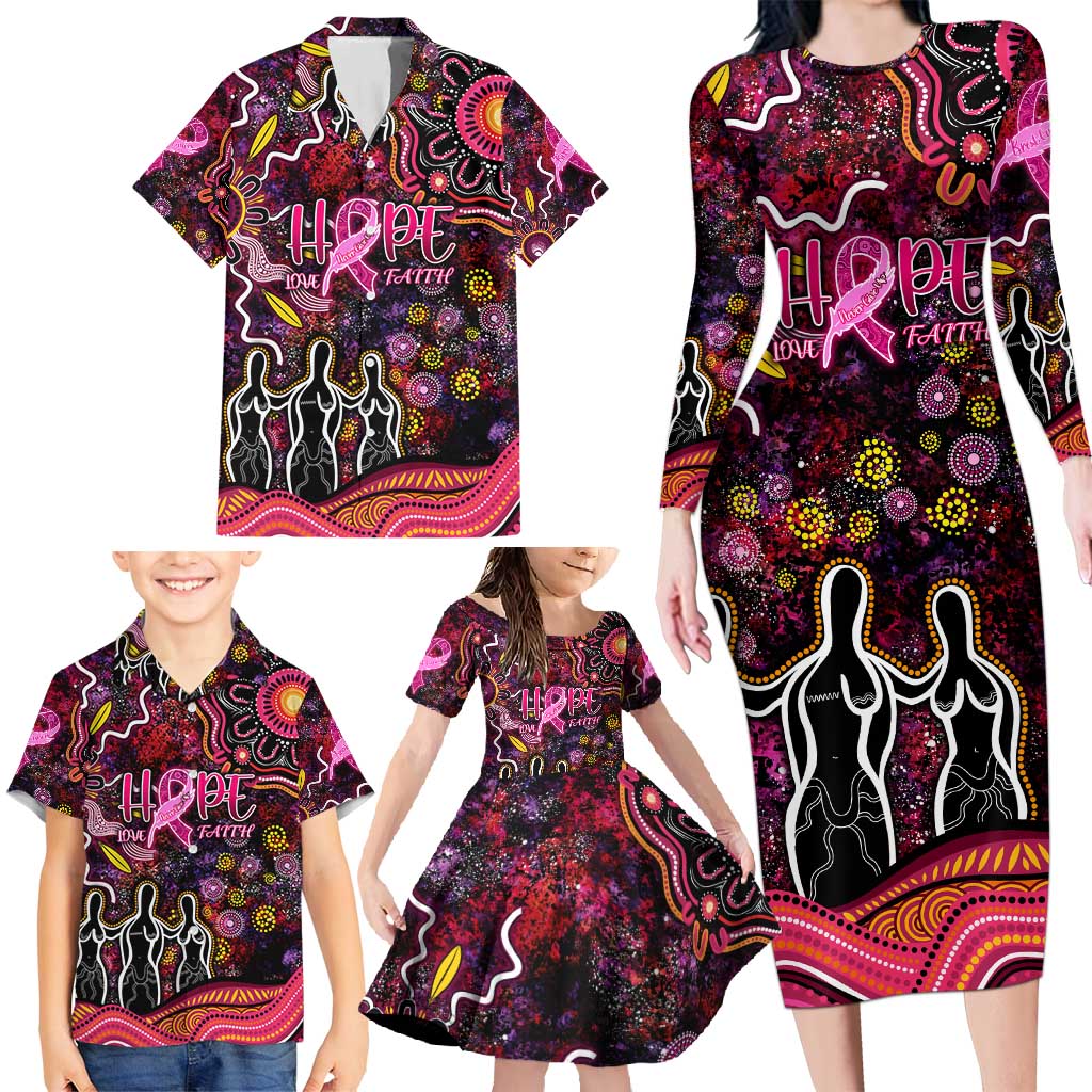 Breast Cancer Aboriginal Family Matching Long Sleeve Bodycon Dress and Hawaiian Shirt Australian Indigenous Never Give Up - Faith Hope Love