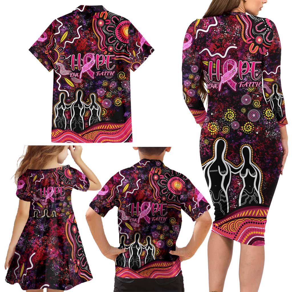 Breast Cancer Aboriginal Family Matching Long Sleeve Bodycon Dress and Hawaiian Shirt Australian Indigenous Never Give Up - Faith Hope Love