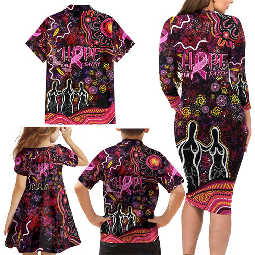Breast Cancer Aboriginal Family Matching Long Sleeve Bodycon Dress and Hawaiian Shirt Australian Indigenous Never Give Up - Faith Hope Love