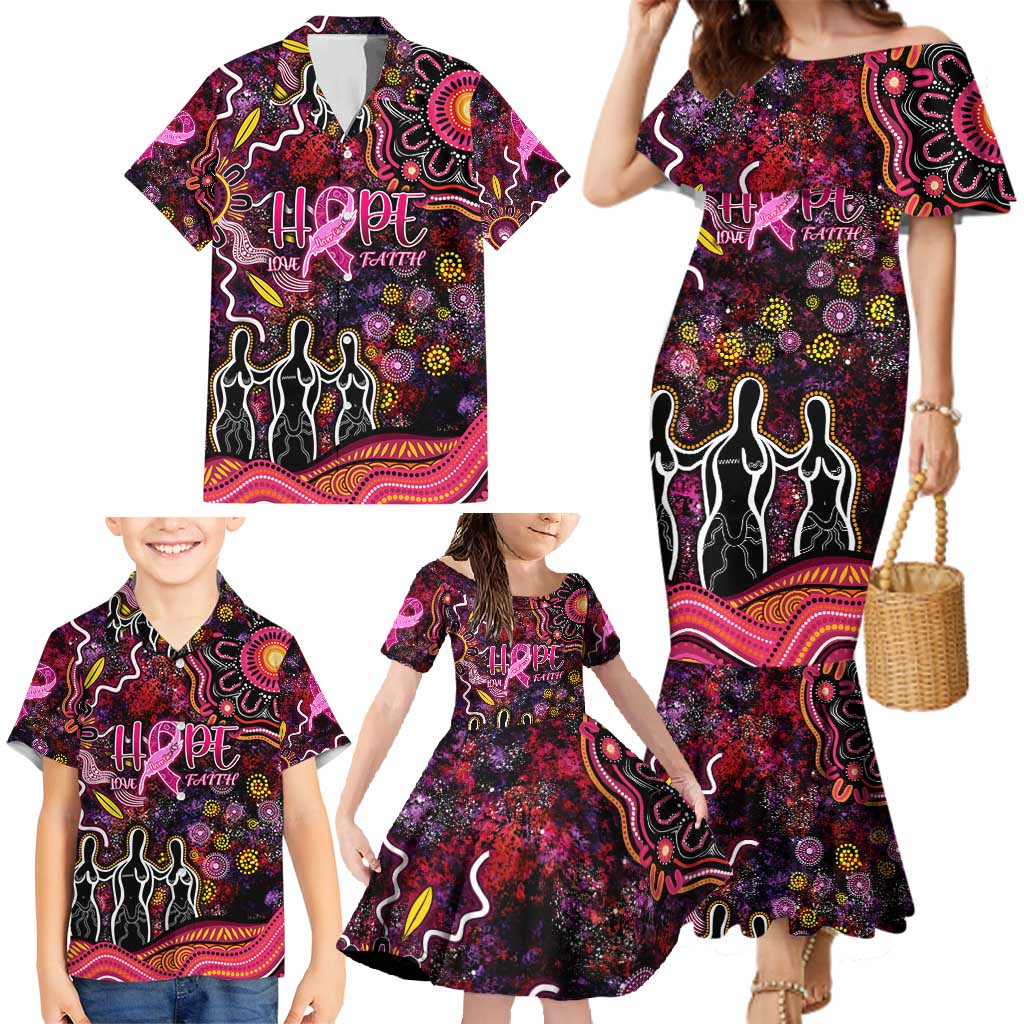 Breast Cancer Aboriginal Family Matching Mermaid Dress and Hawaiian Shirt Australian Indigenous Never Give Up - Faith Hope Love