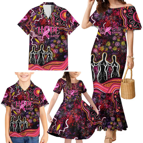Breast Cancer Aboriginal Family Matching Mermaid Dress and Hawaiian Shirt Australian Indigenous Never Give Up - Faith Hope Love