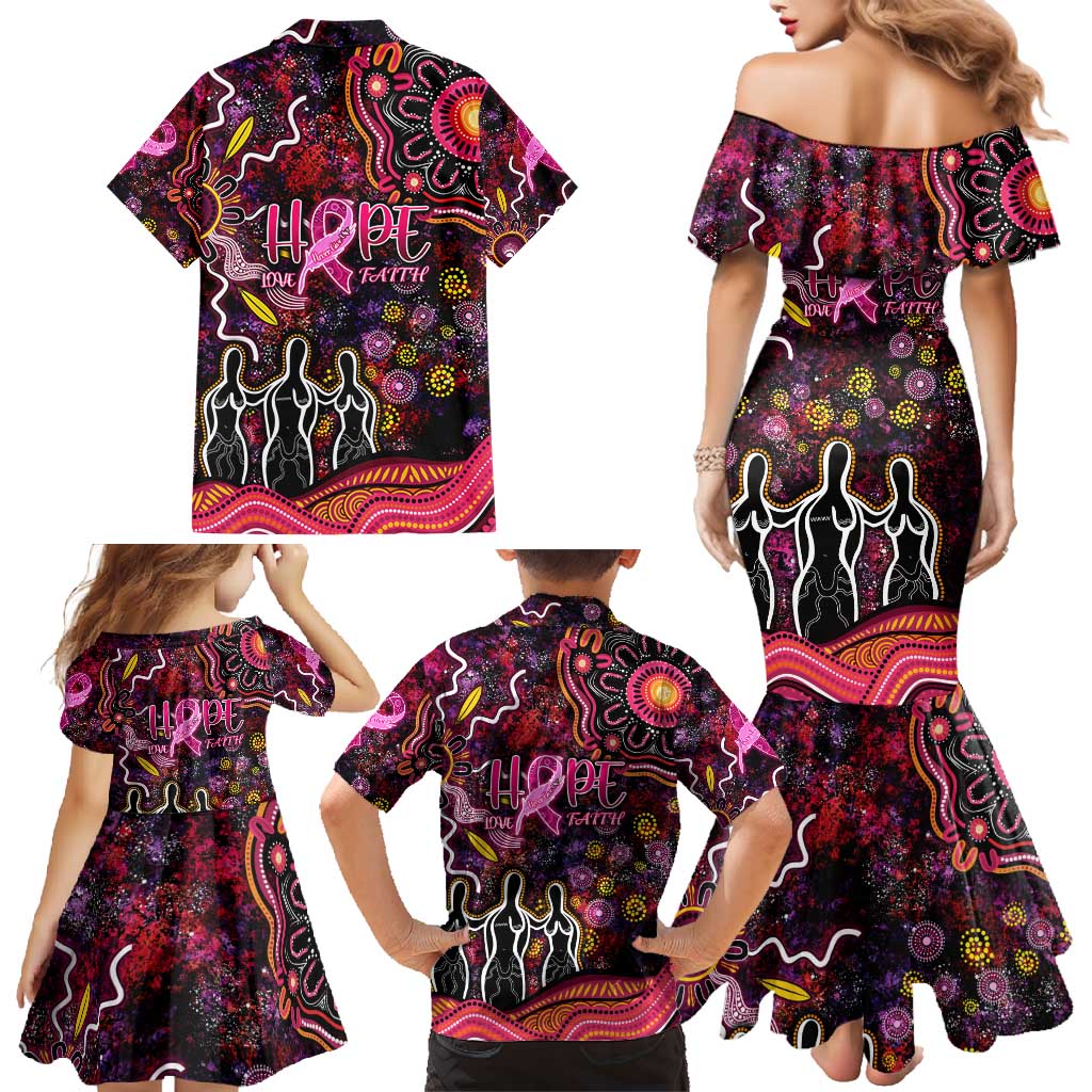 Breast Cancer Aboriginal Family Matching Mermaid Dress and Hawaiian Shirt Australian Indigenous Never Give Up - Faith Hope Love