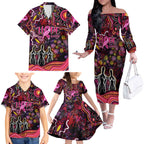 Breast Cancer Aboriginal Family Matching Off The Shoulder Long Sleeve Dress and Hawaiian Shirt Australian Indigenous Never Give Up - Faith Hope Love