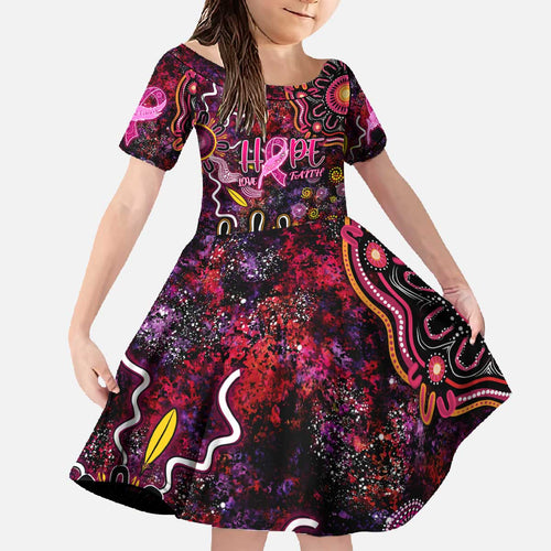 Breast Cancer Aboriginal Family Matching Off The Shoulder Long Sleeve Dress and Hawaiian Shirt Australian Indigenous Never Give Up - Faith Hope Love