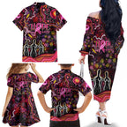 Breast Cancer Aboriginal Family Matching Off The Shoulder Long Sleeve Dress and Hawaiian Shirt Australian Indigenous Never Give Up - Faith Hope Love