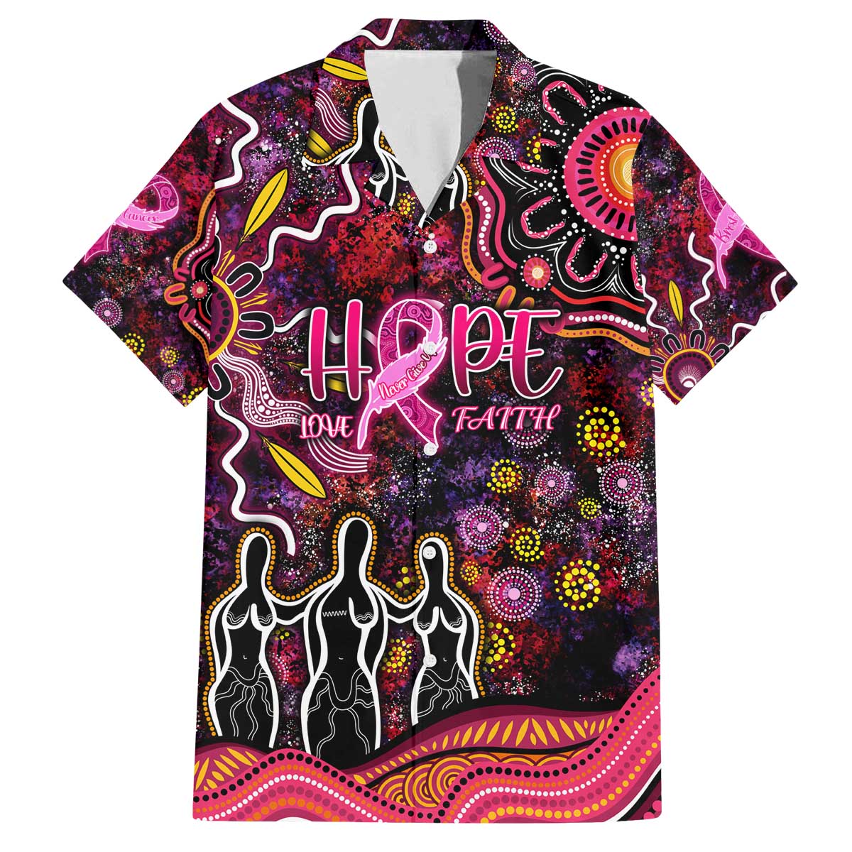 Breast Cancer Aboriginal Family Matching Off The Shoulder Long Sleeve Dress and Hawaiian Shirt Australian Indigenous Never Give Up - Faith Hope Love
