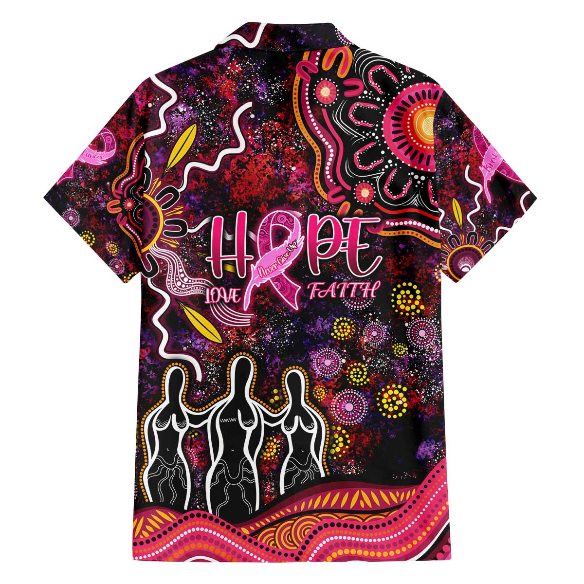 Breast Cancer Aboriginal Family Matching Off The Shoulder Long Sleeve Dress and Hawaiian Shirt Australian Indigenous Never Give Up - Faith Hope Love