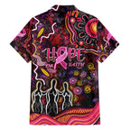 Breast Cancer Aboriginal Family Matching Off The Shoulder Long Sleeve Dress and Hawaiian Shirt Australian Indigenous Never Give Up - Faith Hope Love