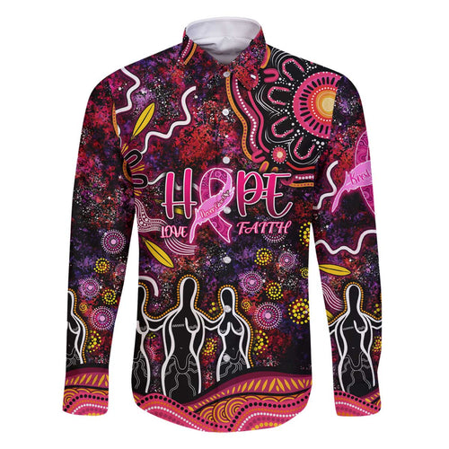 Breast Cancer Aboriginal Family Matching Off The Shoulder Long Sleeve Dress and Hawaiian Shirt Australian Indigenous Never Give Up - Faith Hope Love