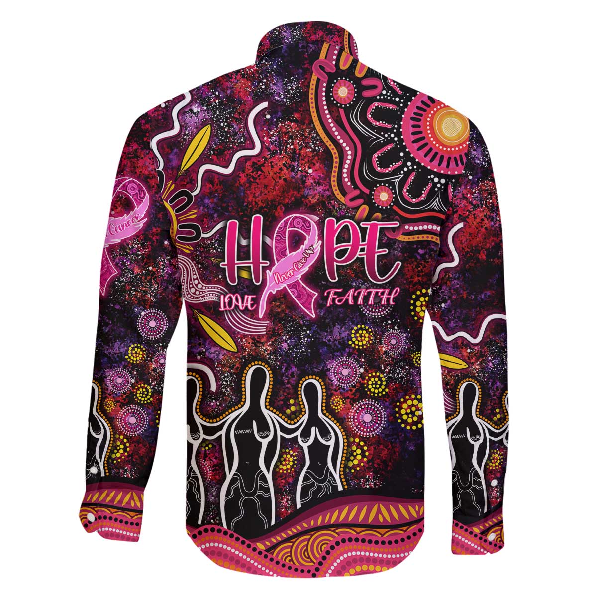 Breast Cancer Aboriginal Family Matching Off The Shoulder Long Sleeve Dress and Hawaiian Shirt Australian Indigenous Never Give Up - Faith Hope Love