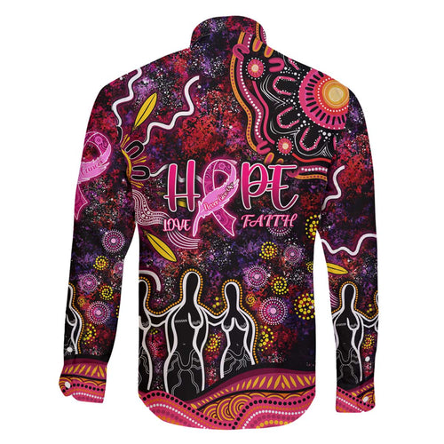 Breast Cancer Aboriginal Family Matching Off The Shoulder Long Sleeve Dress and Hawaiian Shirt Australian Indigenous Never Give Up - Faith Hope Love