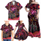 Breast Cancer Aboriginal Family Matching Off Shoulder Maxi Dress and Hawaiian Shirt Australian Indigenous Never Give Up - Faith Hope Love