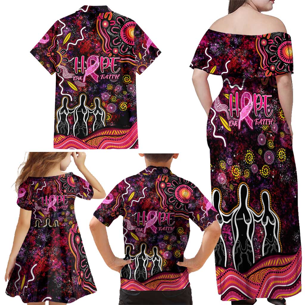 Breast Cancer Aboriginal Family Matching Off Shoulder Maxi Dress and Hawaiian Shirt Australian Indigenous Never Give Up - Faith Hope Love