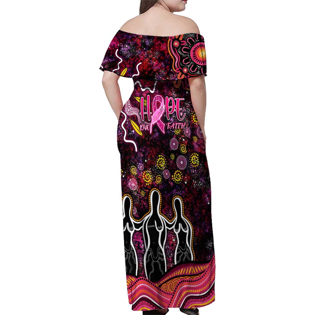 Breast Cancer Aboriginal Family Matching Off Shoulder Maxi Dress and Hawaiian Shirt Australian Indigenous Never Give Up - Faith Hope Love