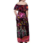 Breast Cancer Aboriginal Family Matching Off Shoulder Maxi Dress and Hawaiian Shirt Australian Indigenous Never Give Up - Faith Hope Love