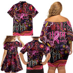 Breast Cancer Aboriginal Family Matching Off Shoulder Short Dress and Hawaiian Shirt Australian Indigenous Never Give Up - Faith Hope Love