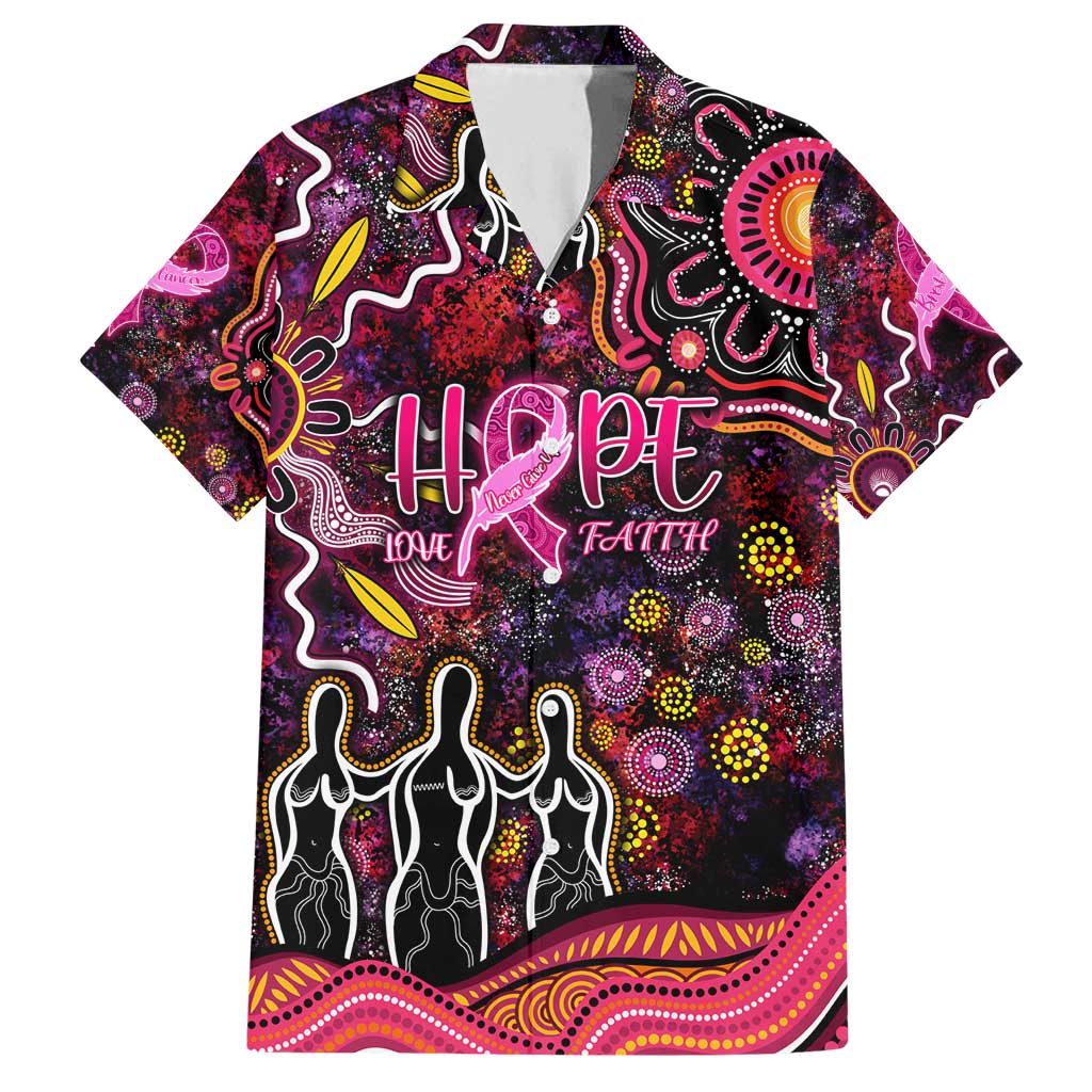 Breast Cancer Aboriginal Family Matching Off Shoulder Short Dress and Hawaiian Shirt Australian Indigenous Never Give Up - Faith Hope Love