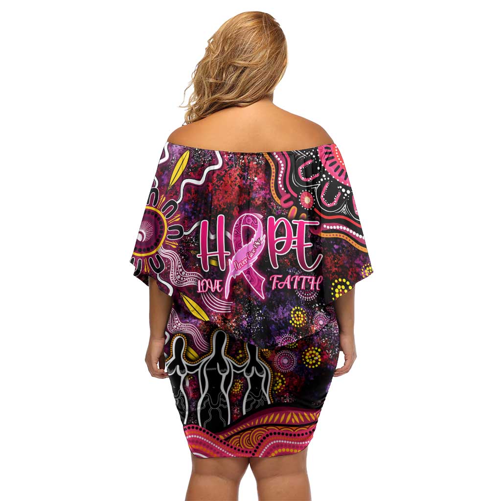 Breast Cancer Aboriginal Family Matching Off Shoulder Short Dress and Hawaiian Shirt Australian Indigenous Never Give Up - Faith Hope Love