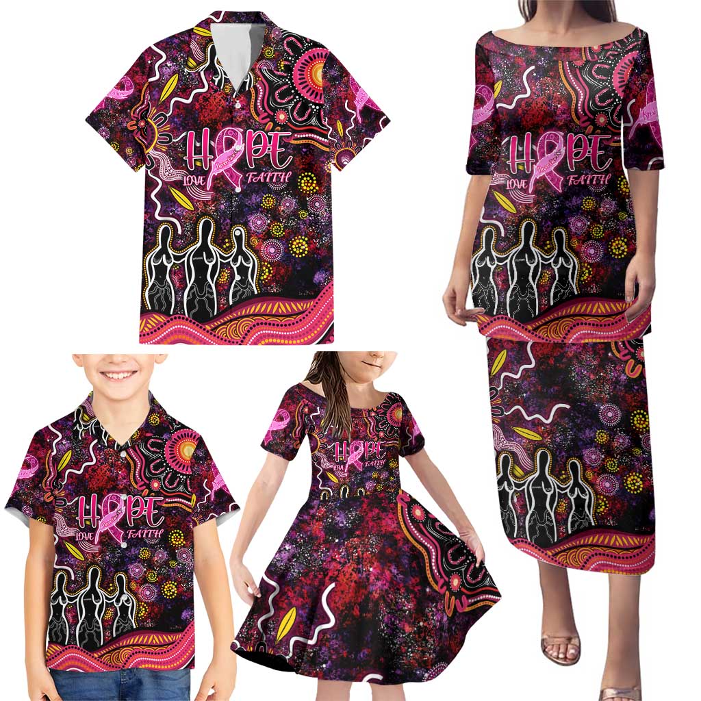 Breast Cancer Aboriginal Family Matching Puletasi and Hawaiian Shirt Australian Indigenous Never Give Up - Faith Hope Love